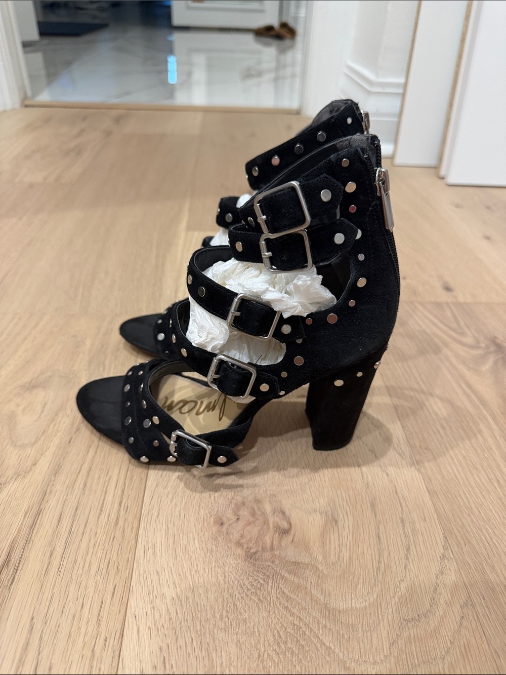 Sam Edelman Black Studded Multi-Strap High Heel Sandals - Picture 2 of 3